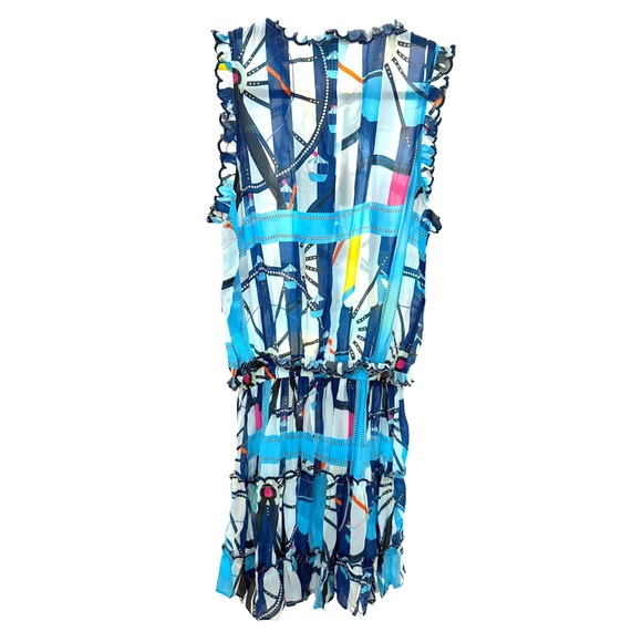 NWT TAJ by Sabrina Crippa‎ Mini Dress Women's Blue Print Size L - Picture 3 of 13